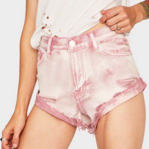 Pink Acid Wash Denim Shorts